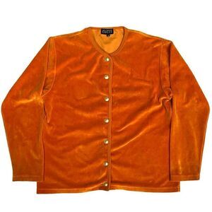 Gucci Old Gucci Vintage Velor Cardigan GG Logo Button Cotton Polyester Orange